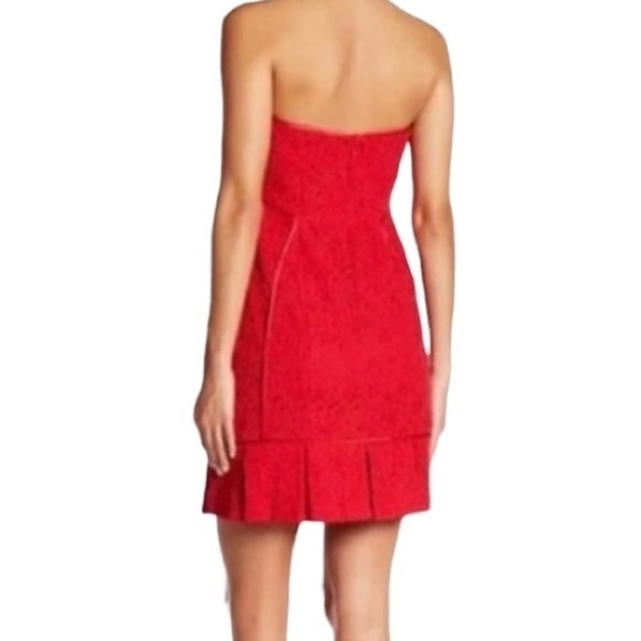Aidan Mattox Red Lace Strapless Ruffle Hem Mini Dress - Picture 2 of 14